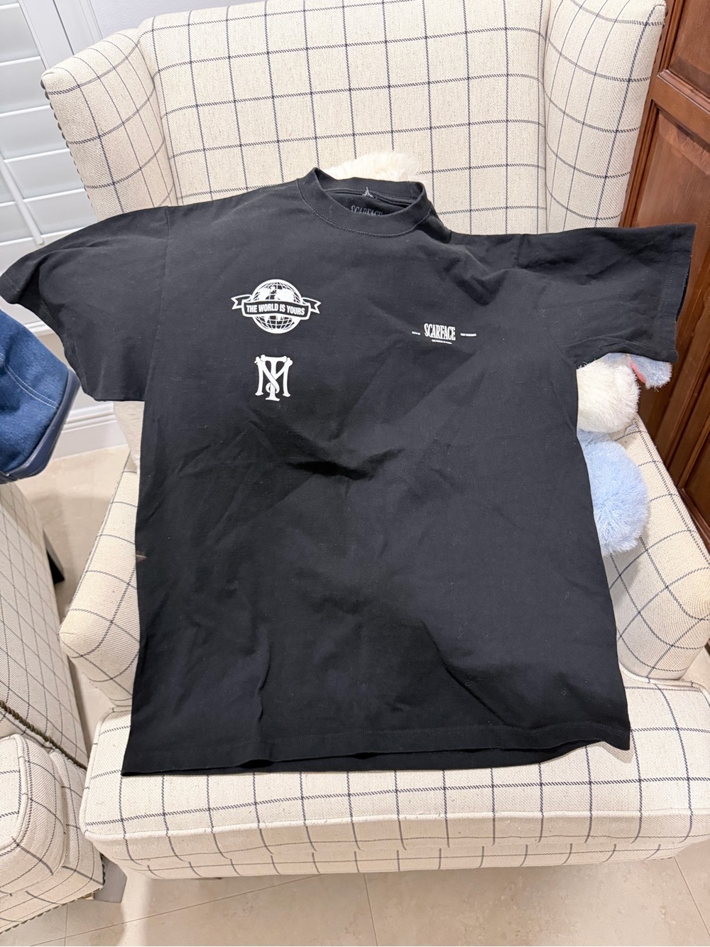 Black Graphic Men’s Crewneck T-Shirt - Science Motif. SCARFACE movie shirt. XL.